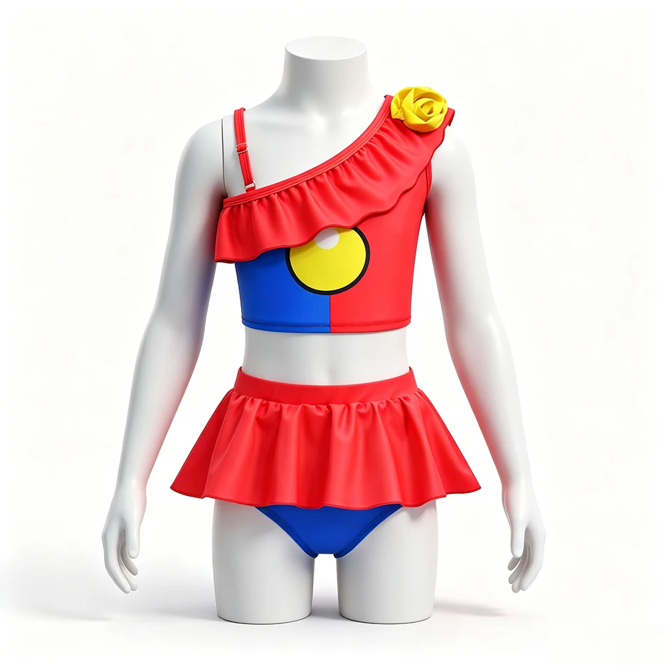 Digital Circus Cartoon Clown Girls Swimsuits Beach Vacation Kids Bikini Bathing Suit Summer Swim Pool Party Children's Swimwear