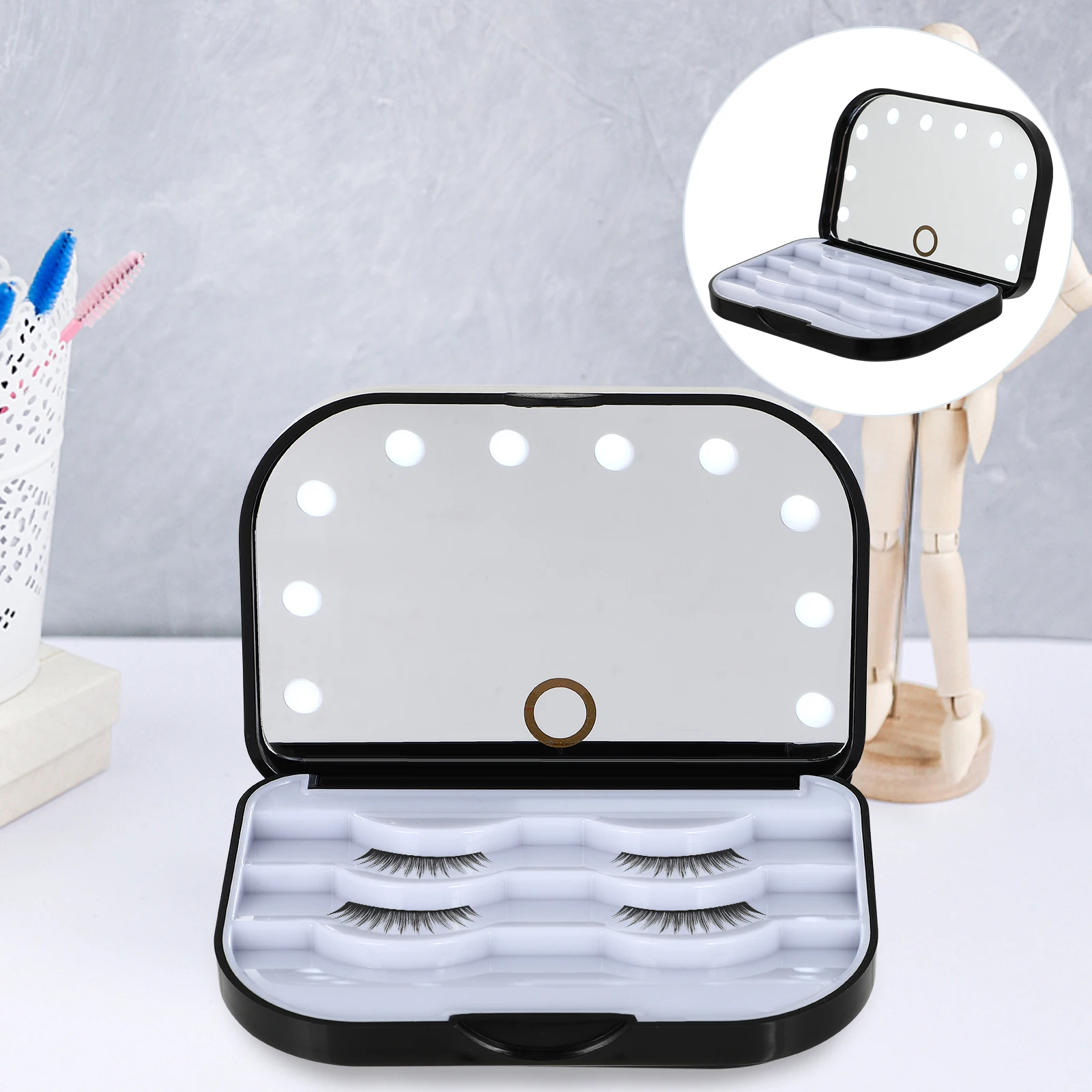 Caixa de armazenamento de cílios led compacto espelho caso para cílios postiços viagem ganizer portátil pinças de plástico titular suporte vazio