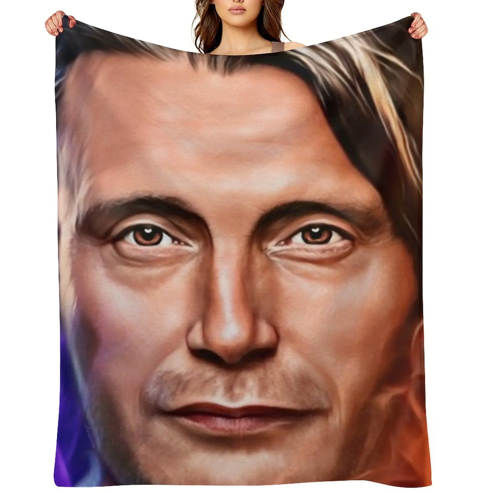 

Mads Mikkelsen Hannibal in Blue and Orange Flames Throw Blanket For Sofa Thin blankets ands Luxury St Blankets