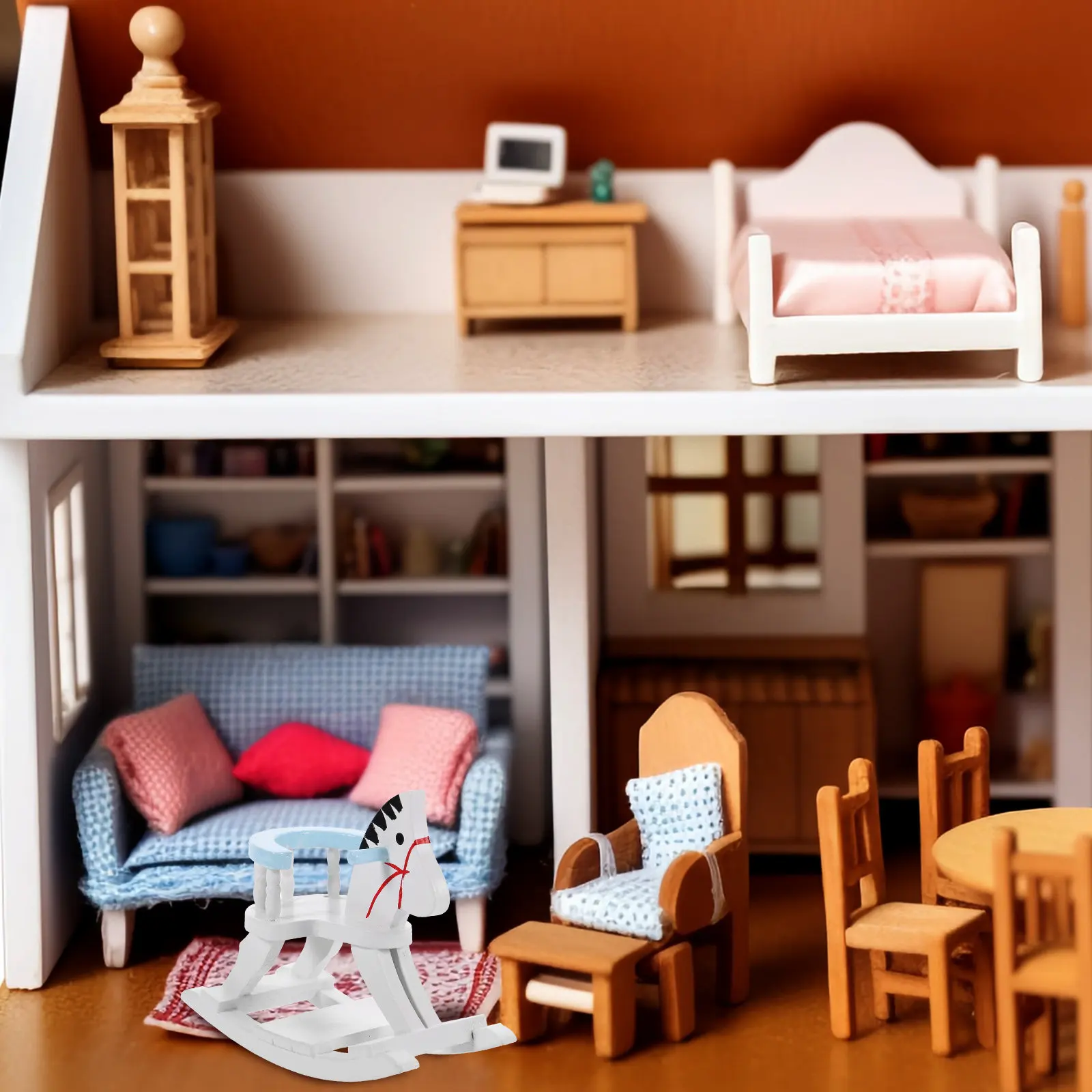 

Миниатюрная деревянная лошадка-качалка: Долговечная, натуральная, практичная и универсальная модель для кукольного домика