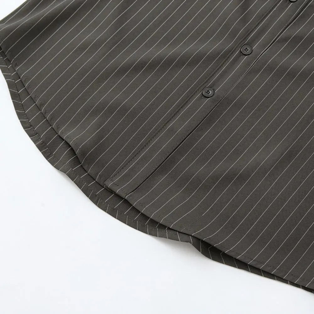 Mens Vertical Stripe Short Sleeve Shirt Slim Fit Summer Tops Casual Business Fashion Breathable Comfortable Office Daily Wear