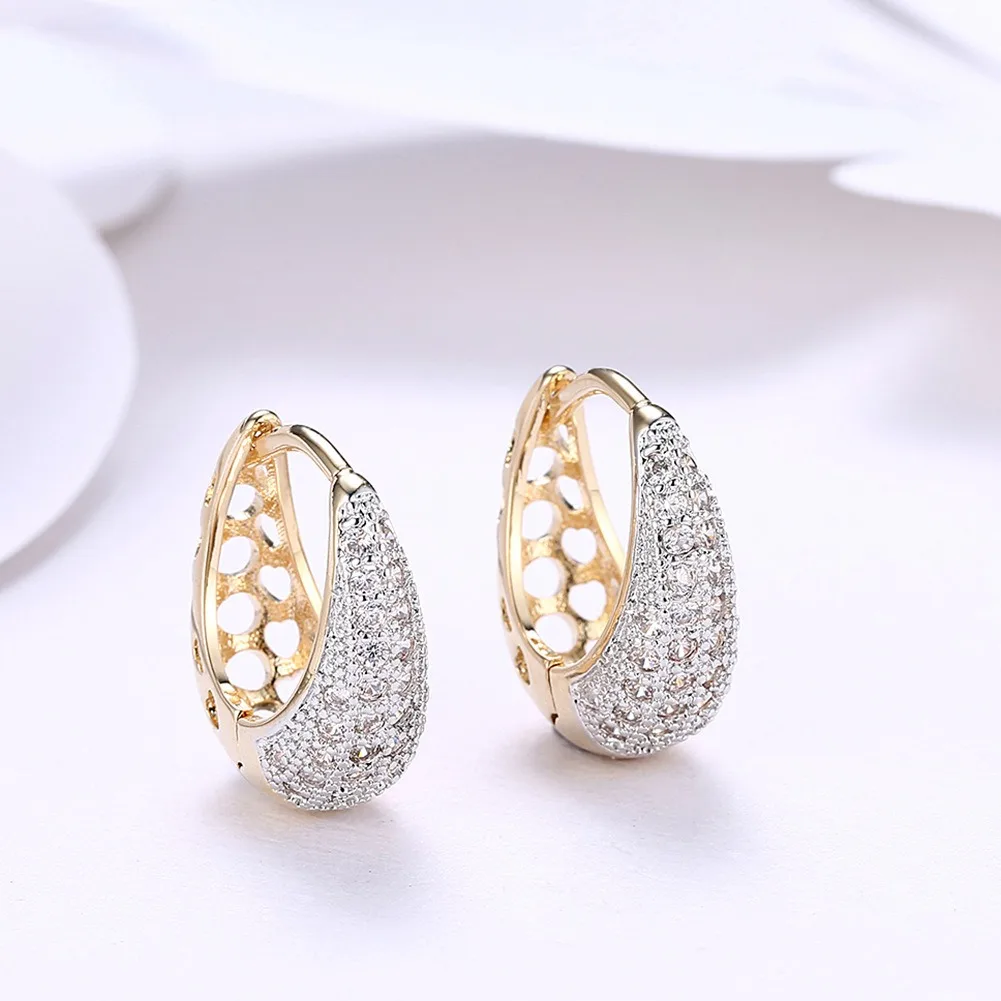 925 Sterling Silver AAA Zircon Gold Crescent Perforated Earrings for Women's Gift Party Wedding Fashion Jewelry