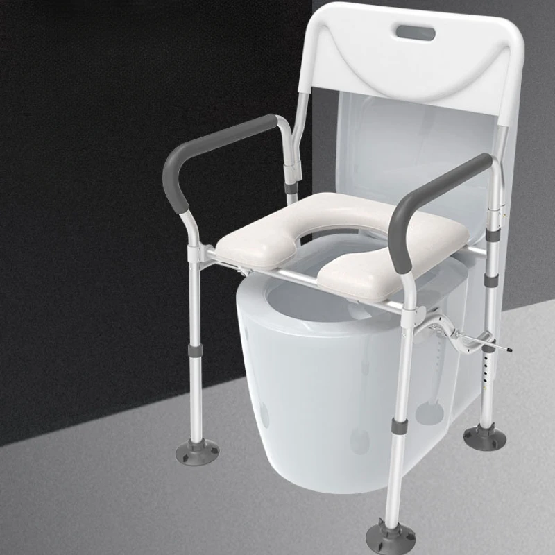 Portable Bathroom Chair with Backrest Raised Toilet Seat with Handle Bidet for Senior, Height Adjustable Disabled Toilet Support