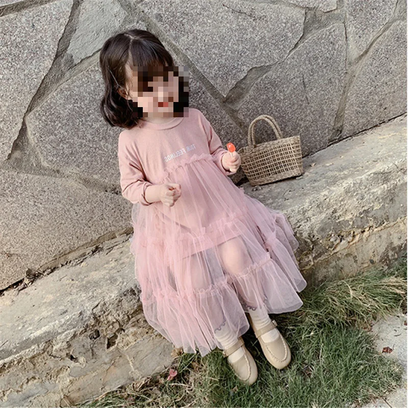 Girls' Letter Long Sleeve Dress Princess Dress25Autumn New Fashion Foreign Trade Children's Clothing Wholesale3-8Years Old