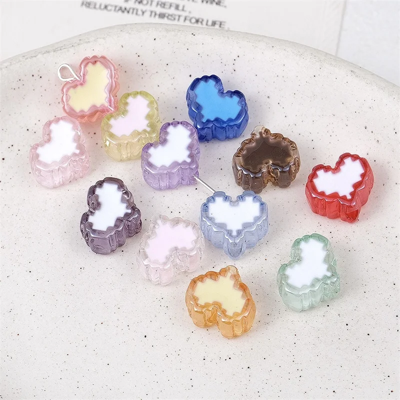 

2026 Newest 100pcs/lot drop oil core uv print cartoon hearts shape acrylic beads diy jewelry garment hair accessory