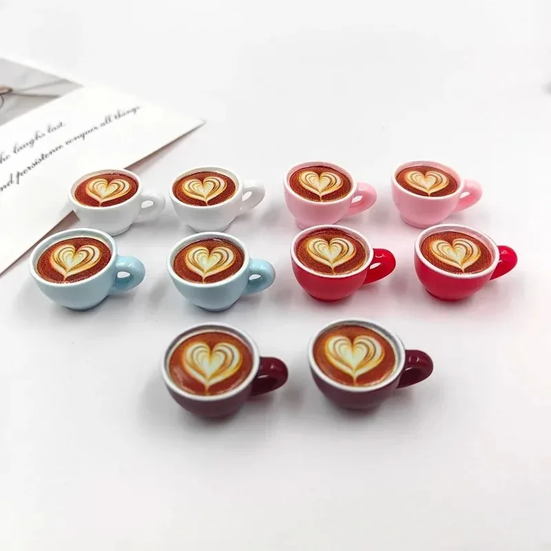 10pcs European Love Latte Coffee Cup Charms for Jewelry Making Findings Resin Beverages Pendants for Keychain Earrings
