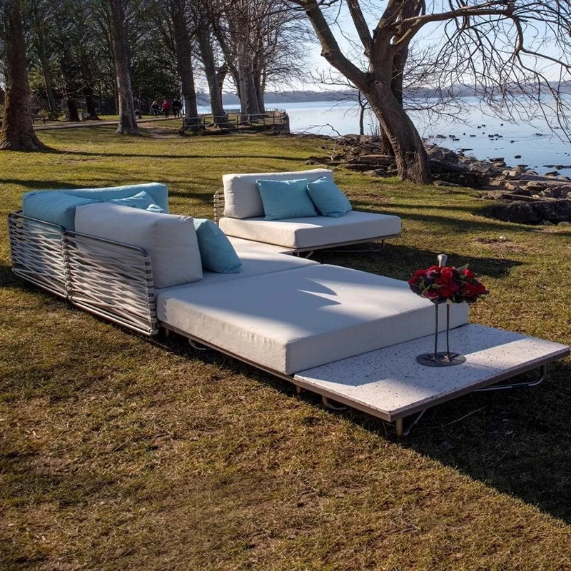 Outdoor courtyard open-air sofa rattan leisure villa balcony garden homestay waterproof sunscreen rattan chairsofa furniture