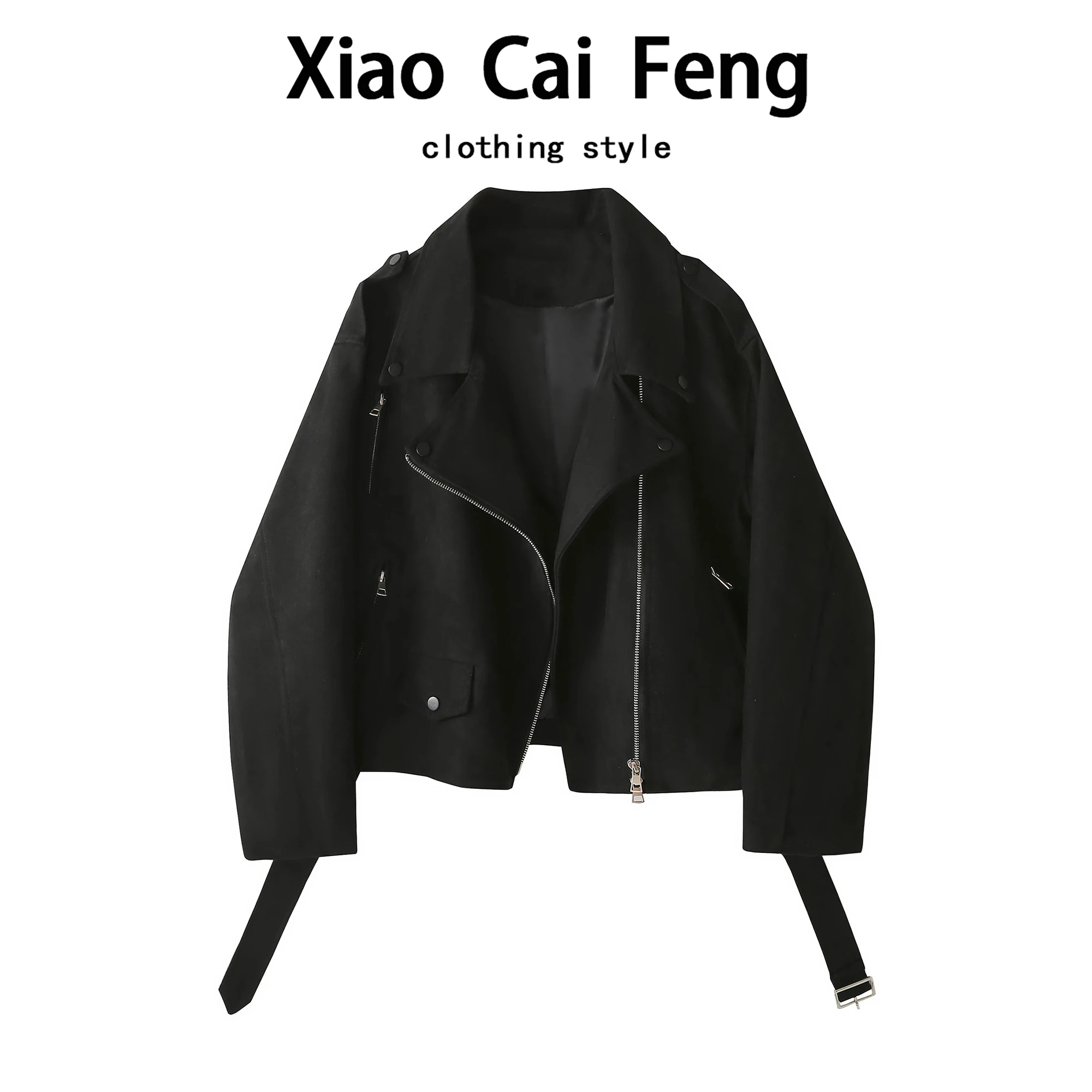 Retro Suede Short Jacket Women's Autumn American Style Stand Collar Motorcycle Flight Leather Vest Slimming Long Sleeve Zipper