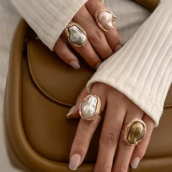 DIEZI Irregular Baroque Imitation Pearl Rings Women Fashion Beach style Multicolor Gold Color Geometric Knuckle Joint Ring