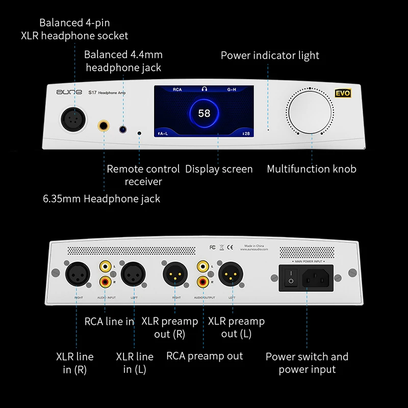Aune S17 Pro EVO كامل متوازن من الفئة A Twin JFET R2R قوي HiFi بدون فقدان Audiophile سطح المكتب مضخم ضوت سماعات الأذن
