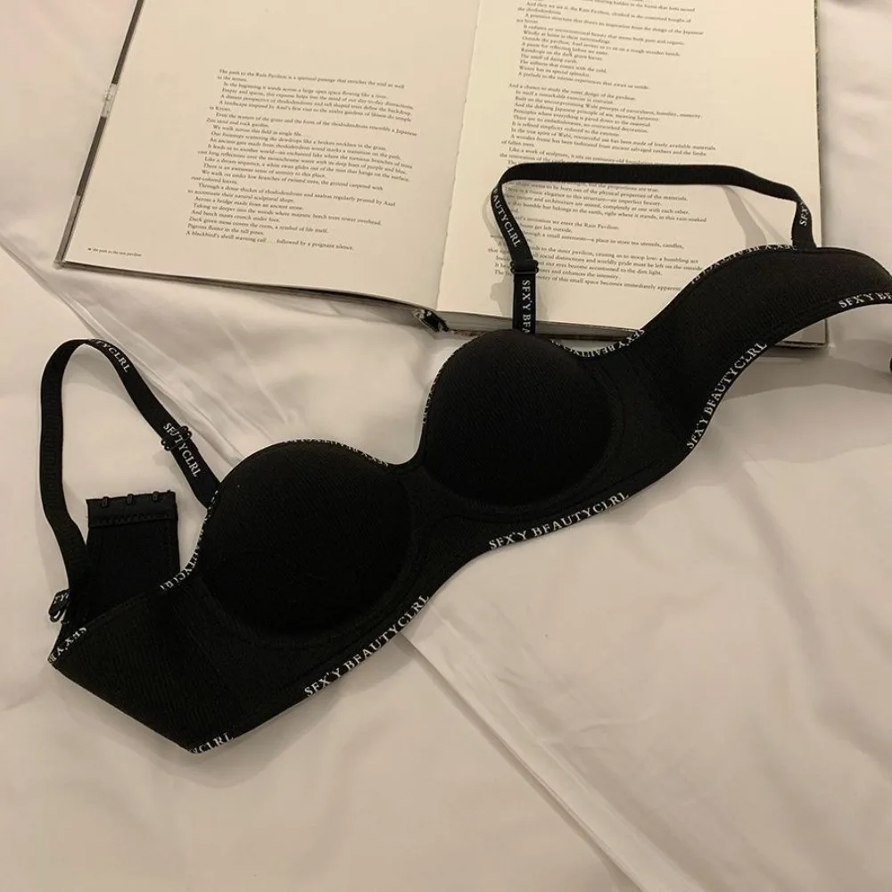 

English Letter Wireless Deep V Bra Shockproof Close-fitting Push Up Underwear Lingerie Adjustable Brassiere for Women Sport