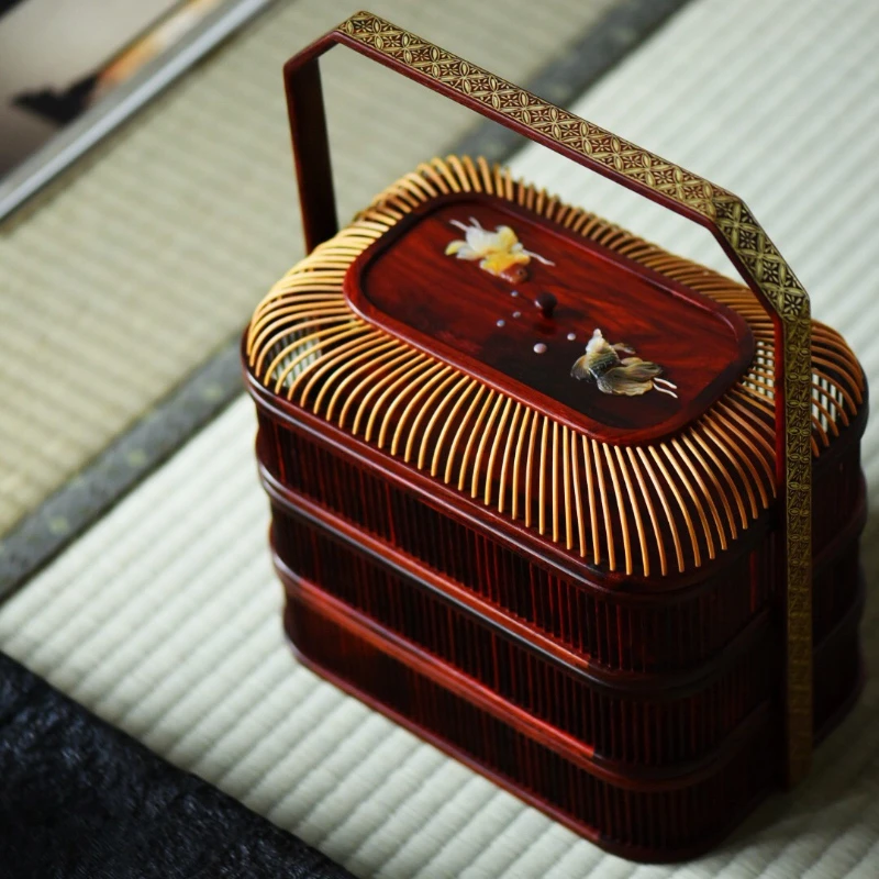 Indian small-leaved red sandalwood treasure inlaid basket Chinese vintage mahogany dim sum fruit