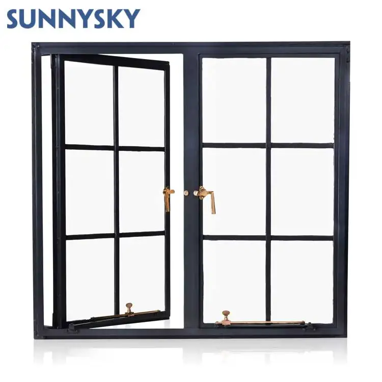 Sunnysky Customized Hurricane Impact Thermal Break Glass Swing Window Passive House Balcony Aluminum Casement Window with Screen