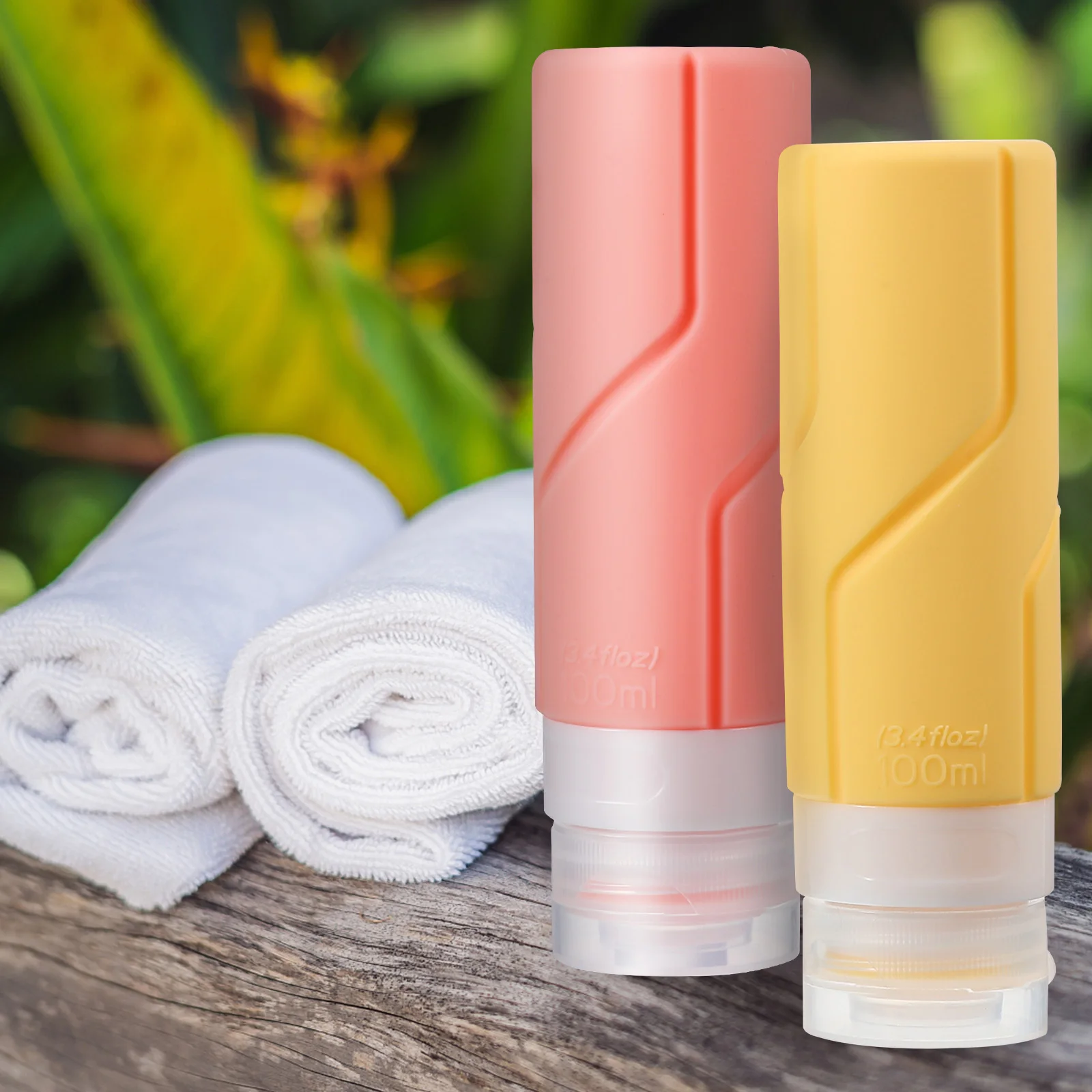 Set di bottiglie da viaggio in silicone da 4 pezzi da 100 ml Contenitori da toilette ricaricabili per shampoo Lozione Leggero Durevole Uso esterno