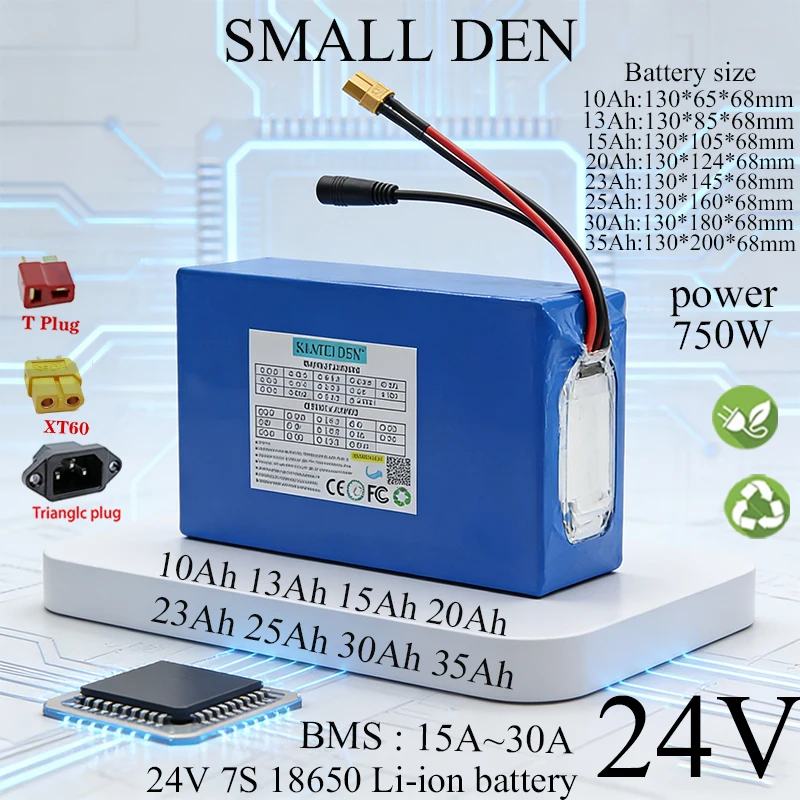 

New 24V 10Ah/13Ah/15Ah/20Ah/25Ah/30Ah/35Ah 7S3P-10P 18650 Lithium battery pack 750W With BMS For E-tools scooter