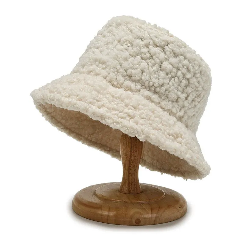 Unisex Harajuku Bucket Hat Solid Men Fishing Fisherman Hat Autumn Winter Lamb Wool Outdoor Warm Panama Cap For Women image 3