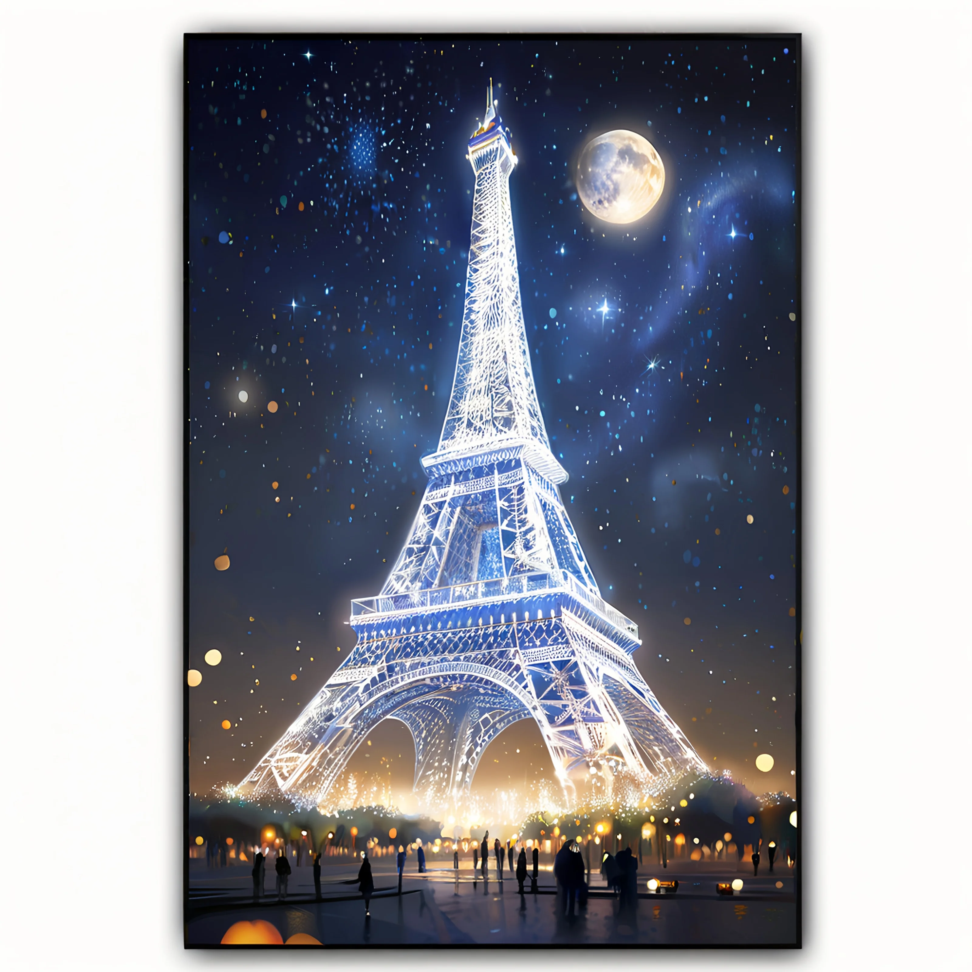 Romántico París Torre Eiffel Vista nocturna Kit de pintura de diamante 5D - Arte acrílico redondo sin marco para decoración de dormitorio y sala de estar, M