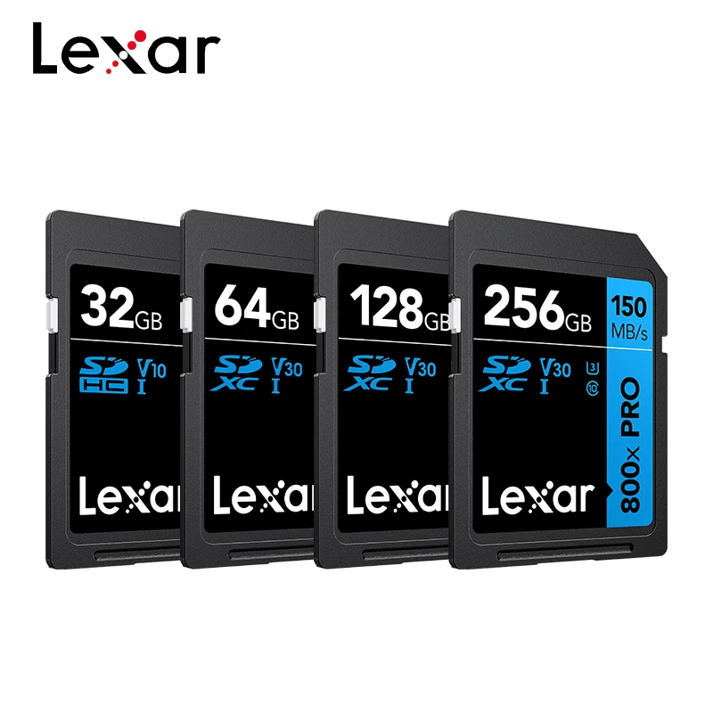 Lexar SD Card 800X Pro 32GB SDHC 64GB 128GB 256GB SDXC Card 150MB/s C10 V30 U3 High Performance Blue Series 4K UHD Memory Card