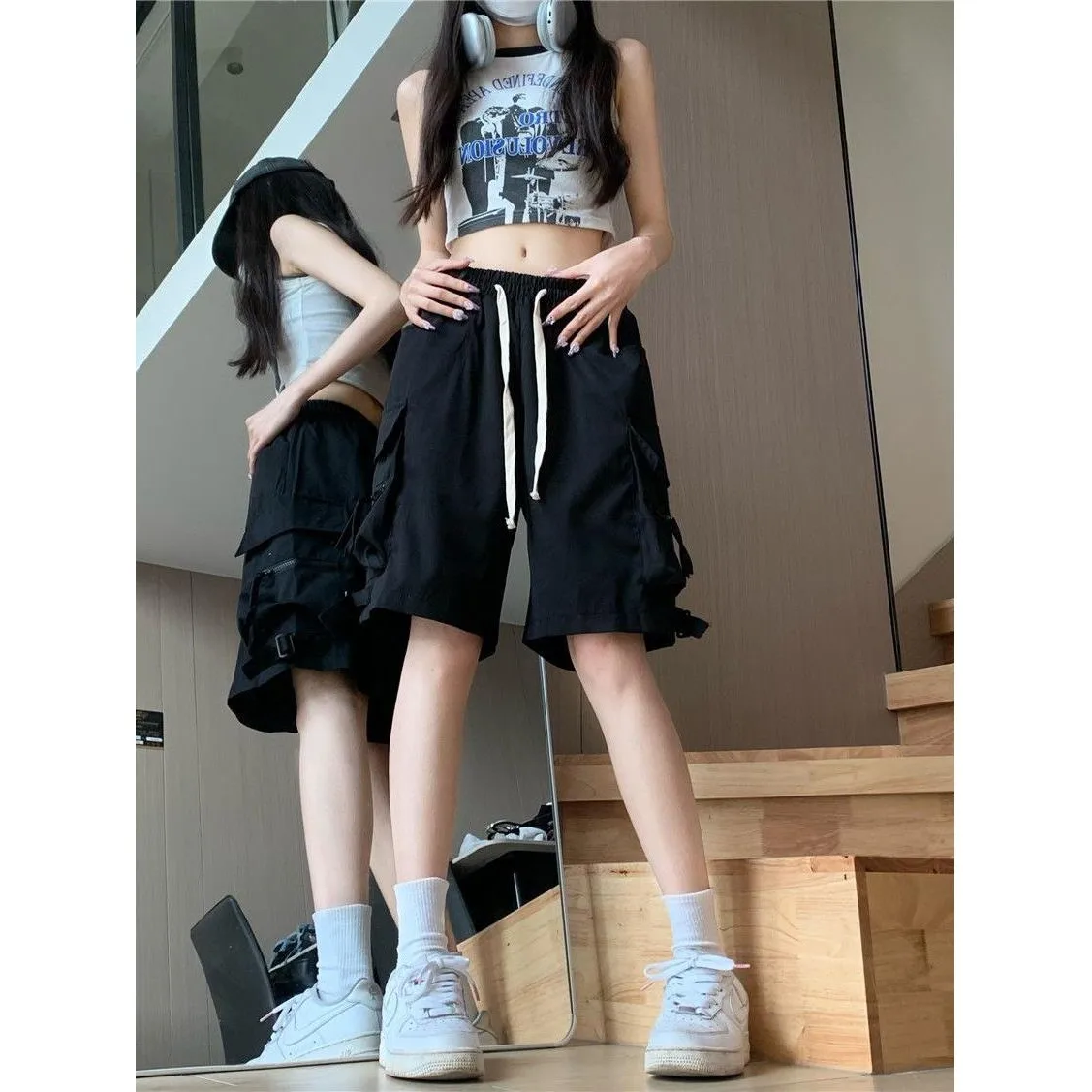 

Летние женские брюки на молнии, свободные повседневные спортивные шорты с широкими штанинами, модные шорты-бермуды в американском уличном стиле