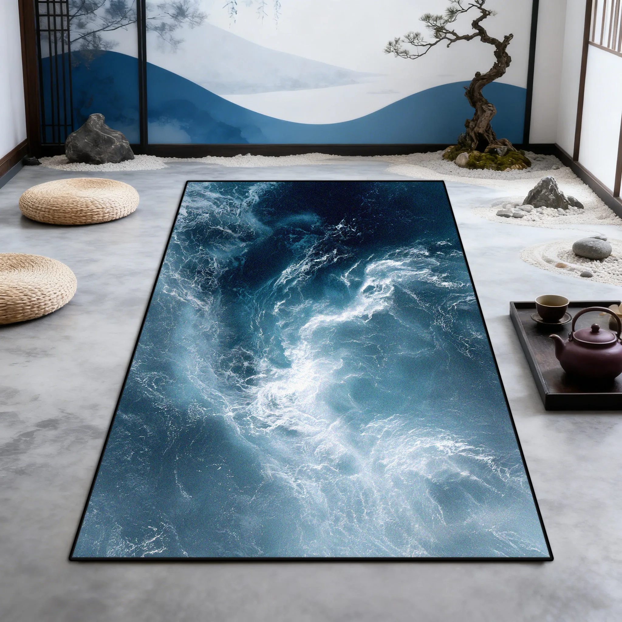 

Современный 3D противоскользящий коврик татами для чайной комнаты, украшение для сада, гостиной, легко чистящийся мягкий ковер, складной безворсовый модный коврик для дивана