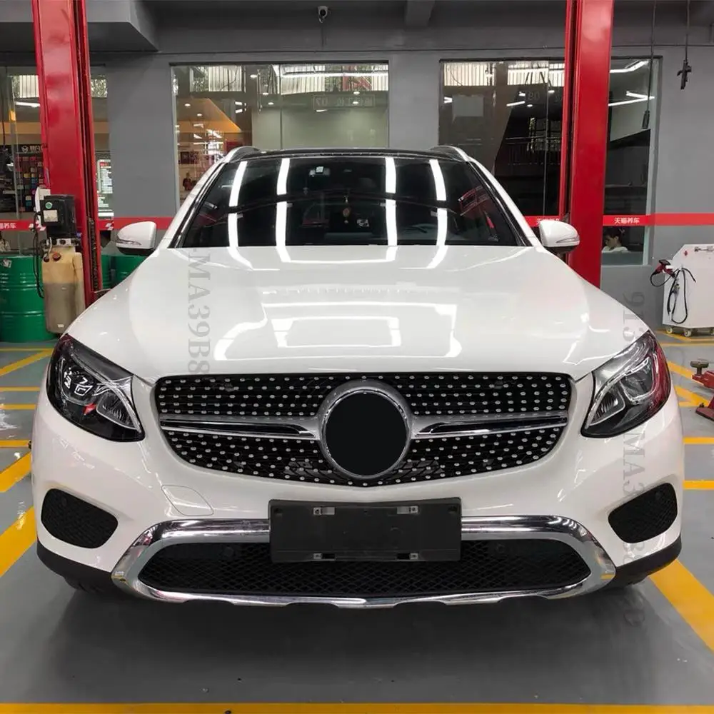 Pieza de repuesto, rejilla de parachoques de malla de entrada frontal estilo diamante GT, reajuste de parrilla para Mercedes Benz GLC X253 2015-2018