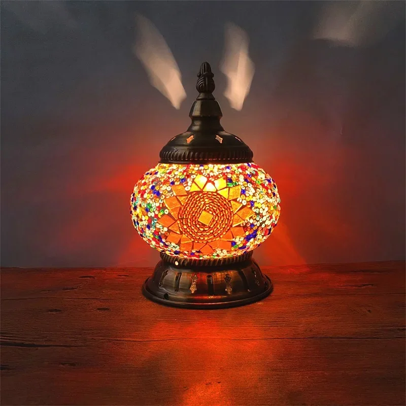 DurableNight Light Retro Ethnic Style Grid Bedroom Bedside Restaurant Cafe Bar Turkish Decorative Desk Lamp