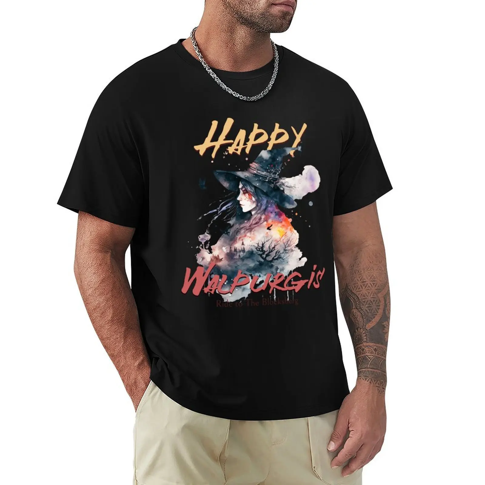 Happy Walpurgis Night Witch Wiccan T-Shirt Soft Casual Short Sleeve Cotton Tee