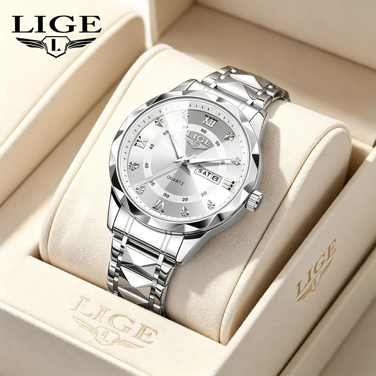 

LIGE New Luxury Men Luxury Wristwatch Waterproof Luminous Date Week Men Watches Stainless Steel Quartz Men's Watch Reloj Hombre