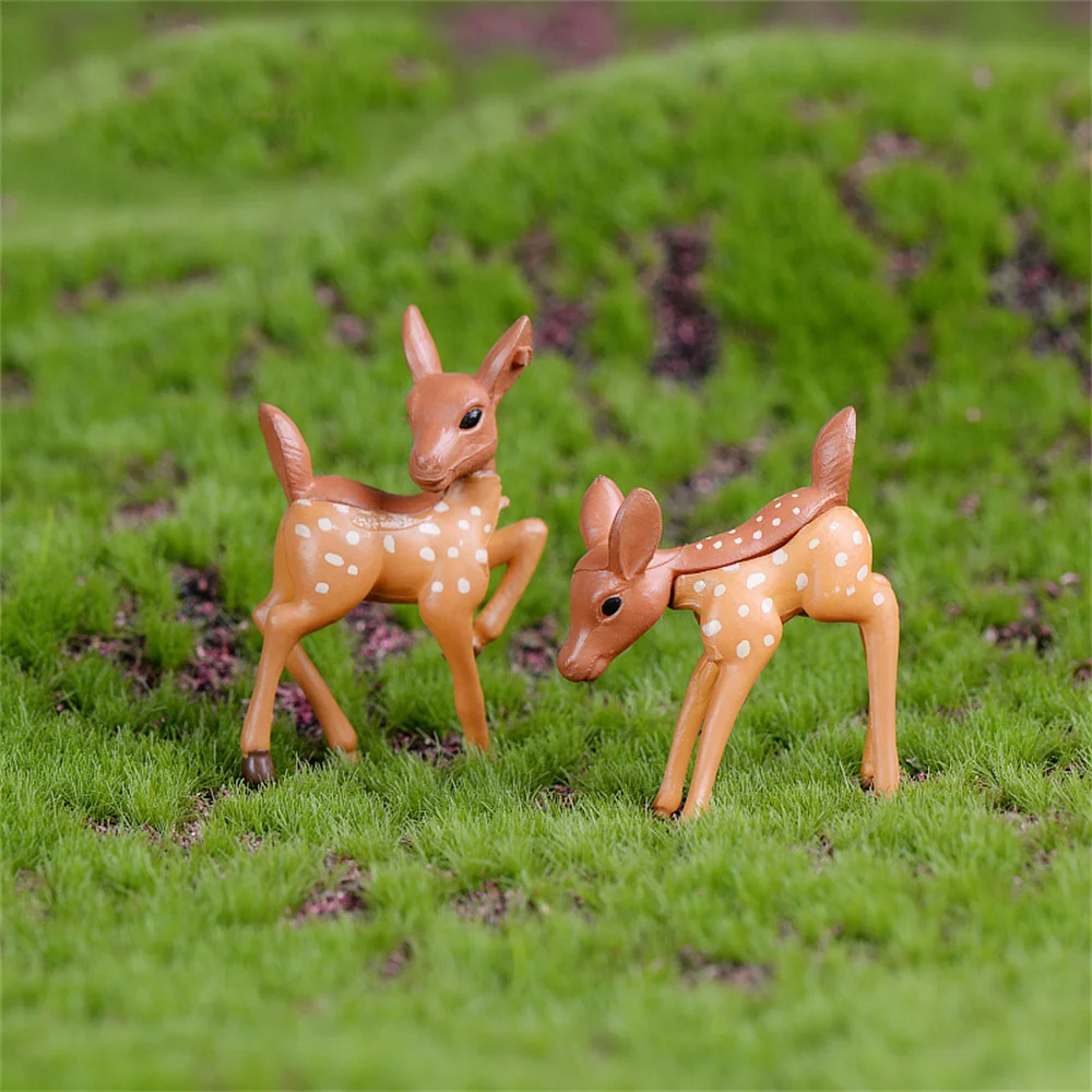 Set Artificial Mini Sika Deer Fairy Garden Miniatures Gnomes Moss Terrariums Resin Crafts Figurines For Home Decoration D3