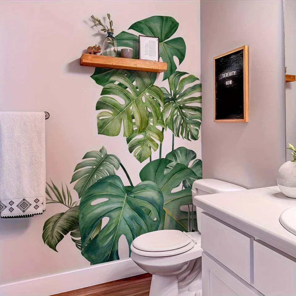 2-piece oversized botanical wall sticker set featuring lush monster leaf motif ideal for modern interior spaces easy peel-and-st