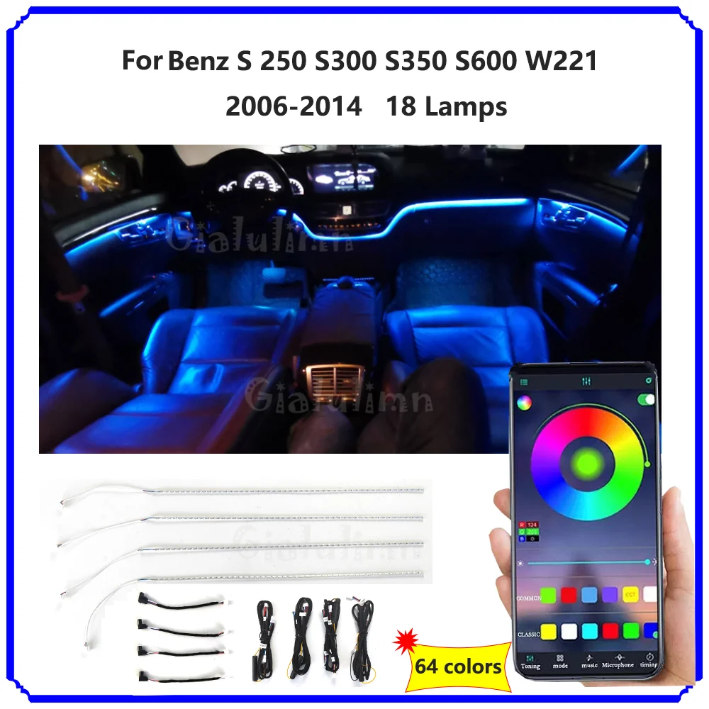 Gialulimn LED Ambient Light dla Benz S W221 S63 S280 S350 S450 S600 CL W216 Oświetlenie wnętrza Zestaw podświetlenia samochodowego