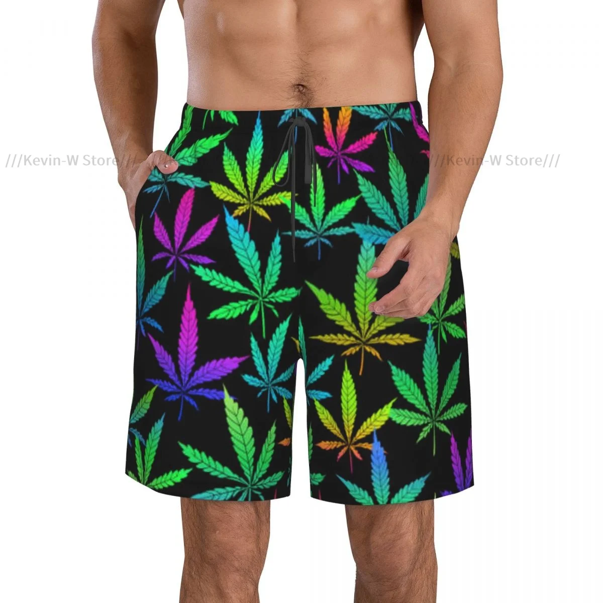 Summer Men's Swimwear Shorts Rainbow Plant Leaves Beachwear Swim Trunks Men Swimsuit