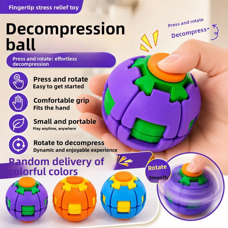 New 3D Fidget Ball Rotate Press Spinner Anti Stress Anxiety Sensory Toy For ADHD Autism Adult Kid Pocket EDC Relief Boredom Gift