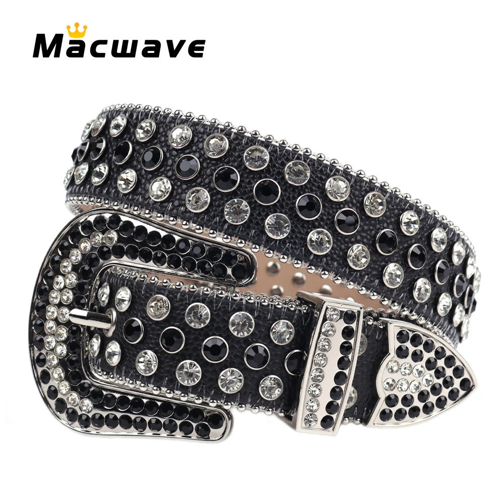 Genuine Leather Belt Western Rhinestones Belt For Women Men Diamond Studded Belts Luxury Pin Buckle Strass Cinturones Para Mujer