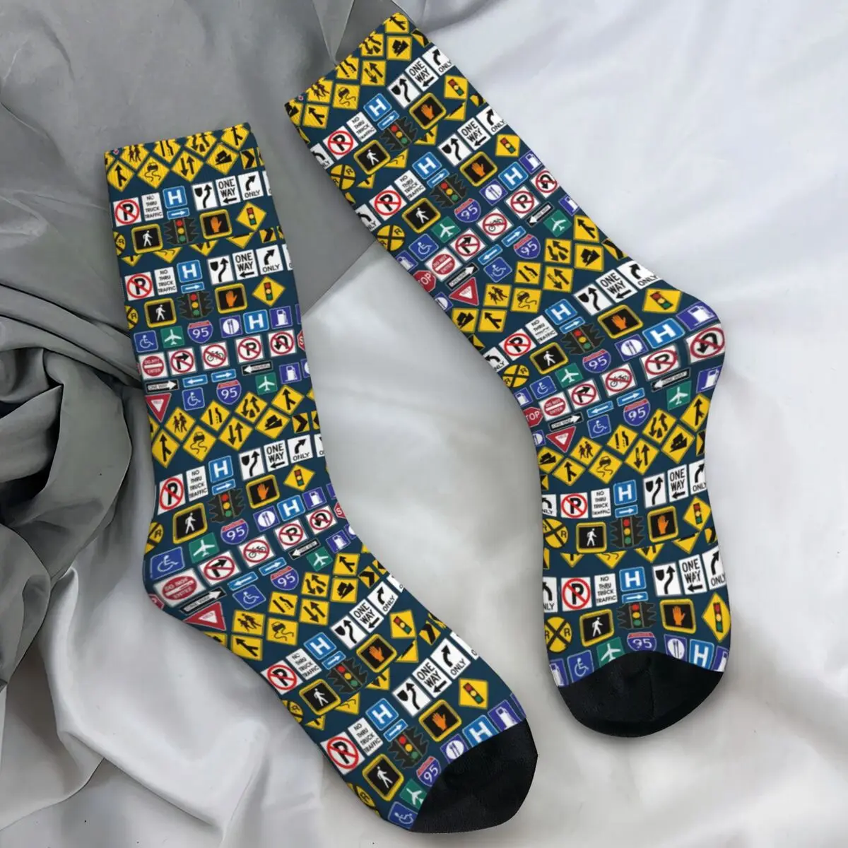 

Road Signs Socks Regulations Signs Casual Stockings Men Soft Breathable Outdoor Sports Socks Winter Design Anti-Slip Socks