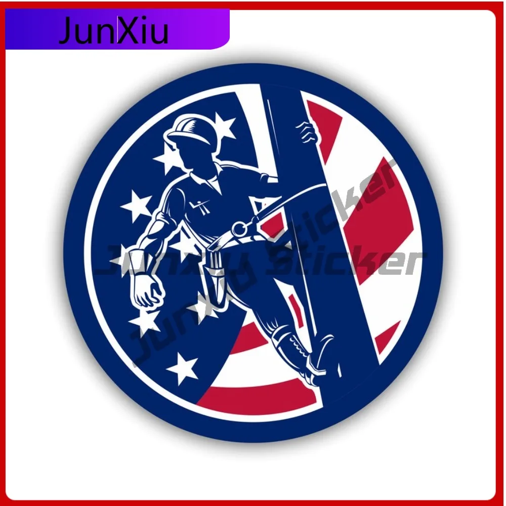 

Lineman American Flag Sticker Decal Exterior Accessories Stickers For Auto Bumper Cars Trucks Windshield Windows Luggage Kayak