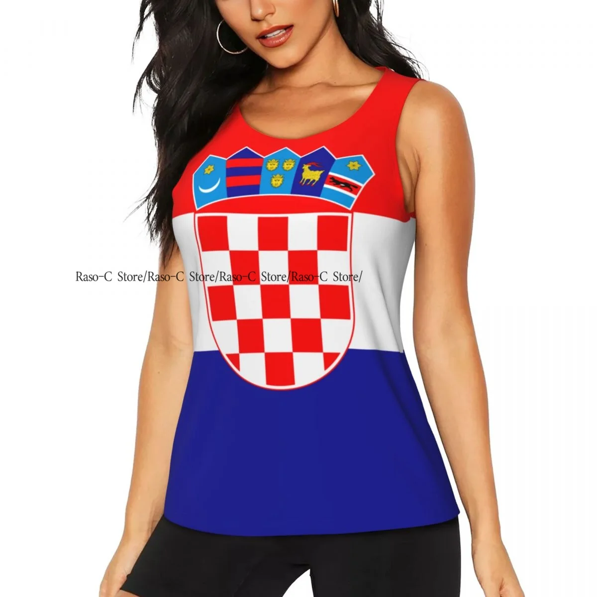 Women Fitness Sexy Yoga Vest Croatia Flag Gym Sports Top Tank Female