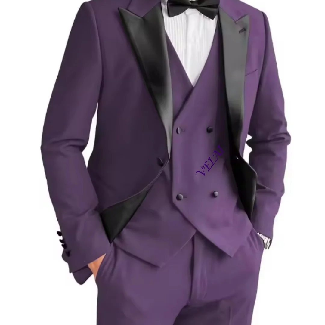 CustomizedMen's Tuxedo Suit 3 Piece Slim Fit Suits Two Button Blazer Suits for Wedding Prom Party Dinner
