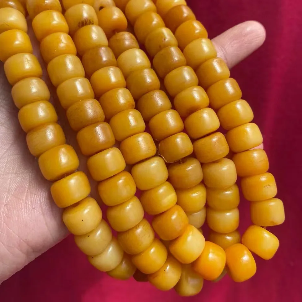 Tibetan Beef Bone Chicken Oil Yellow Barrel Apple Orchard Beads 108 Neck Beads Bracelet Buddha Prayer