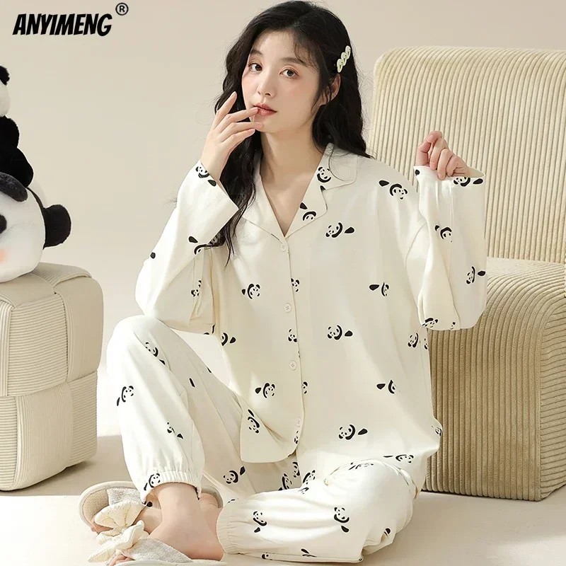 Autumn Winter Cotton Pajamas for Women Long Sleeves Sleepwear Woman Cardigan Pijamas V-neck Japanese Female Loungewear