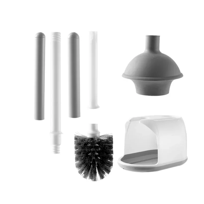 

New Product Household Cleaning Tools Accessories Toilet Plunger and Bowl Brush Combo Set Grey with Holder Caddy Disposable