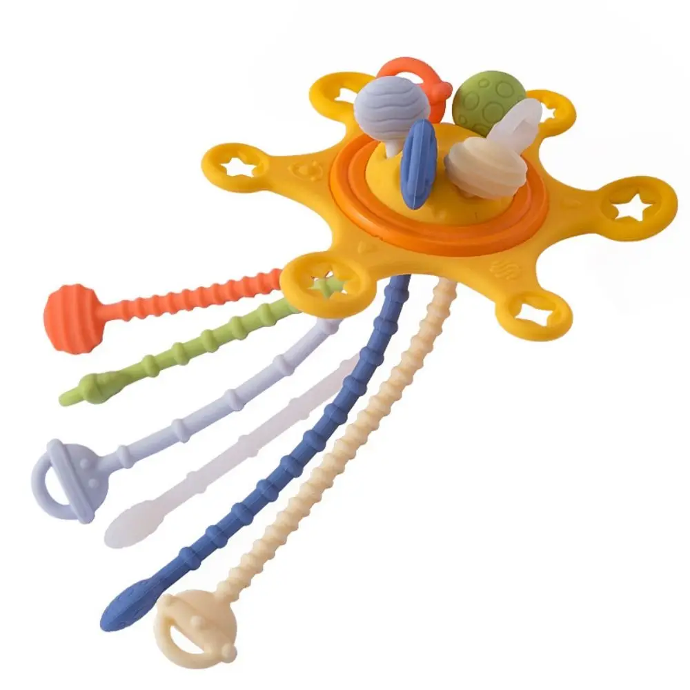 Teething Toy 3 in 1 Baby Sensory Toys Silicone Develops Cognitive Baby Pull String Toy Montessori Finger Grasp Training Toddlers