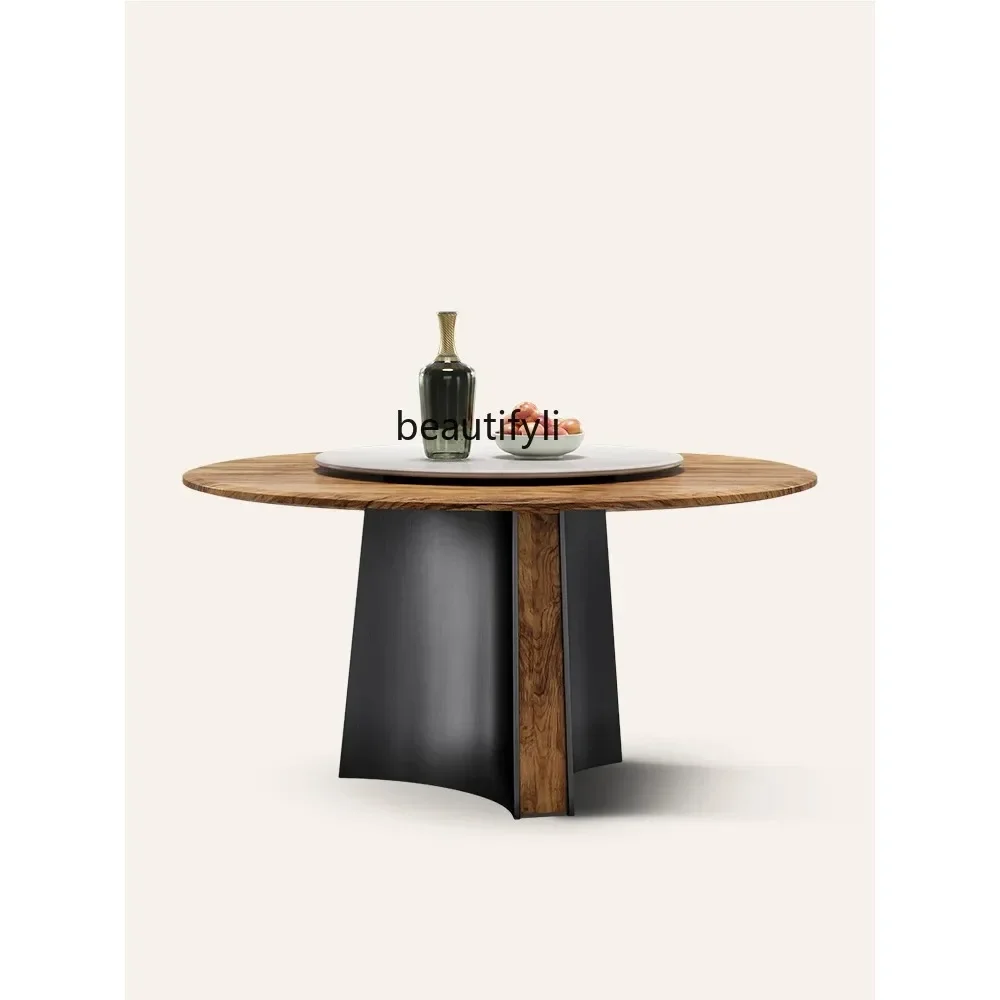 

New Arrivals Italian South American Walnut Dining Table Villa Designer New Modern Light Luxury High-End Solid Wood round Dining