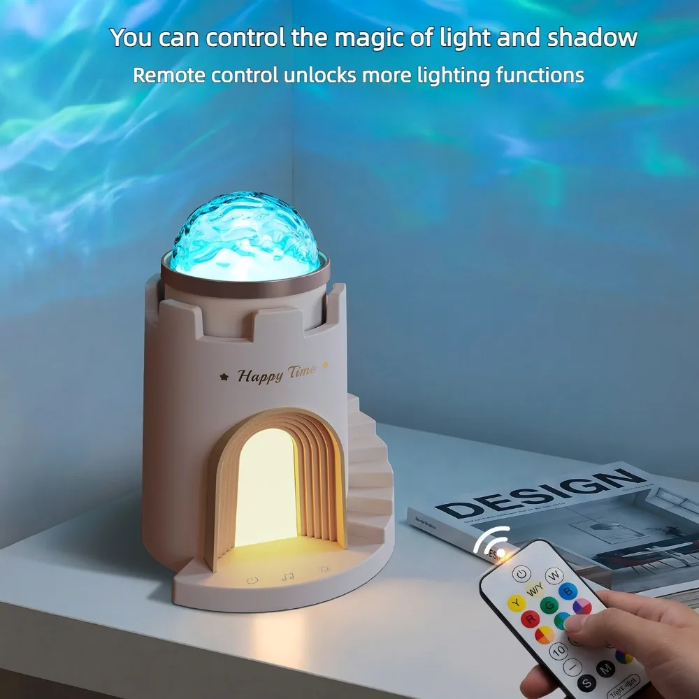 Castle Water Wave Projector Night Light Bluetooth Speaker Romantic Atmosphere Lamp Bedroom Bedside Lamp Birthday Gift for Women