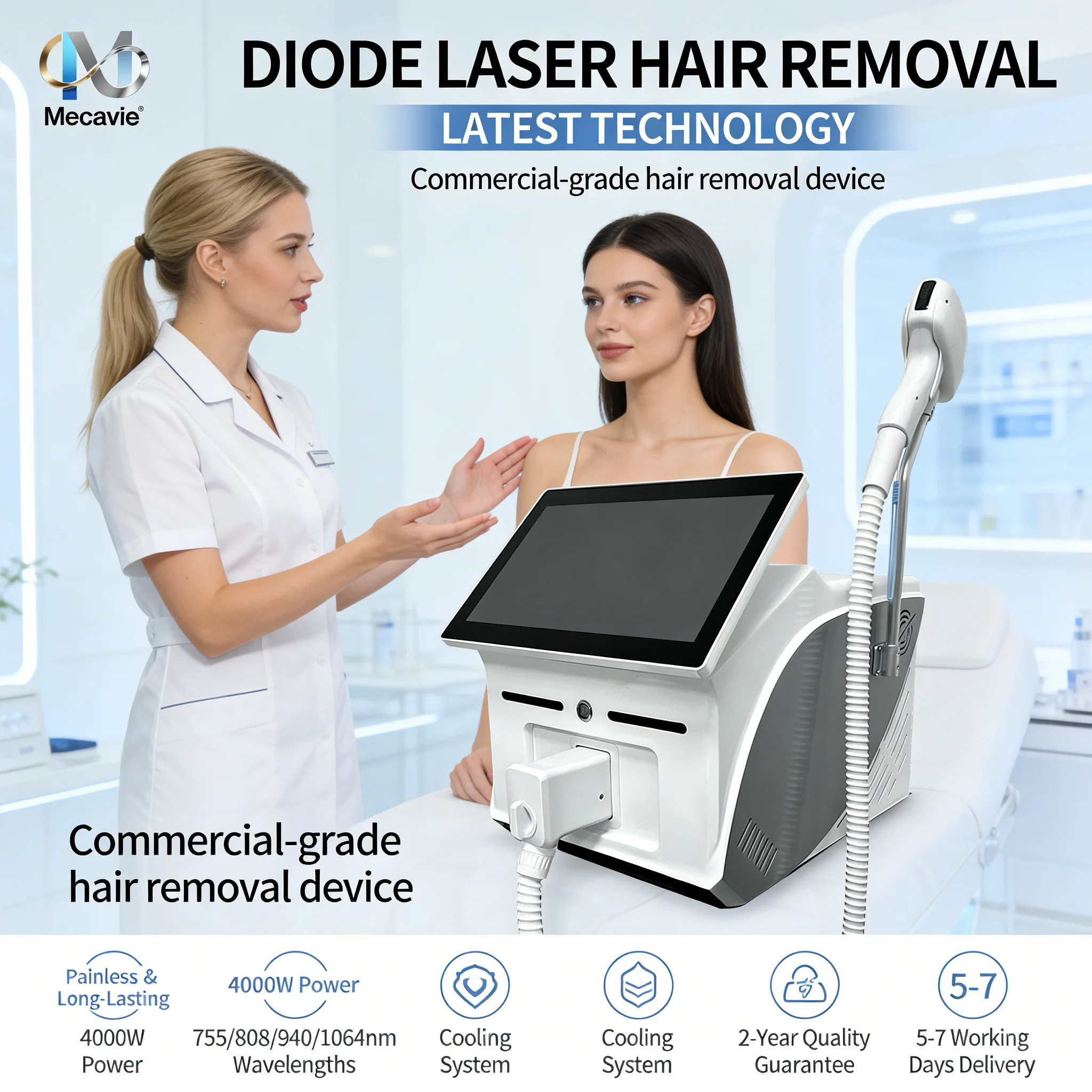 

2026 New 4 Wavelengths Ice Titanium Laser: 4000W Power Four-Wave Hair Removal System for Professional Results in Salons