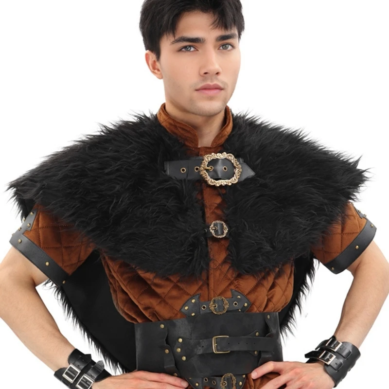 

Medieval Knight Mantle Shoulder Wrap Halloween LARP Renaissances Cosplay Costumes Women Men Vikinges Faux Furs Shawl