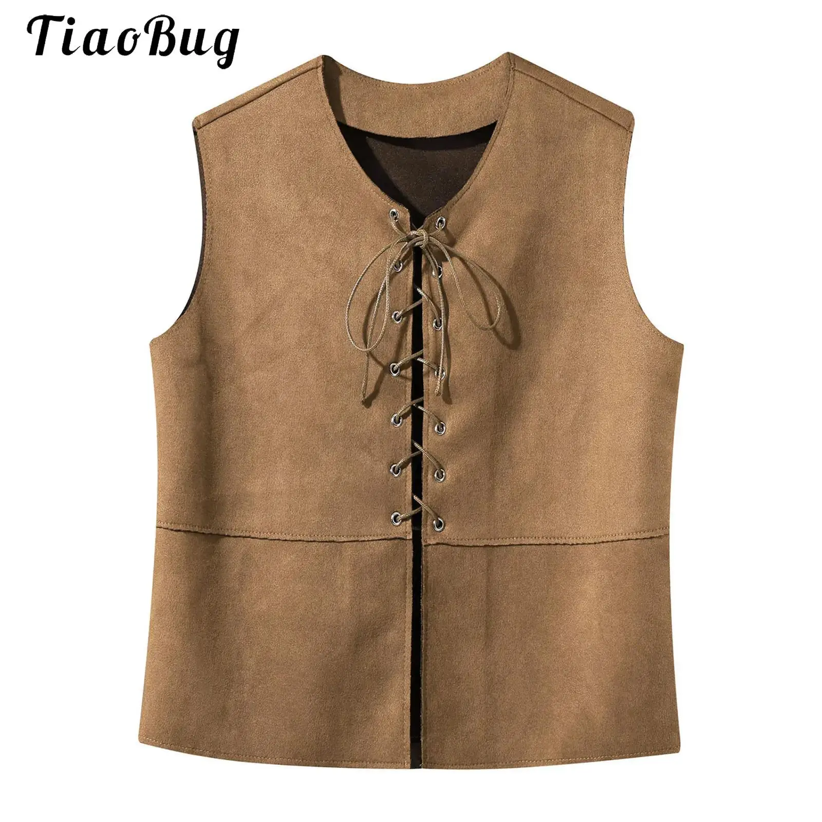 Kids Boys Pirate Costumes Halloween Party Medieval Renaissance Vest Gothic Steampunk Lace Up Suede Leather Waistcoat Tops