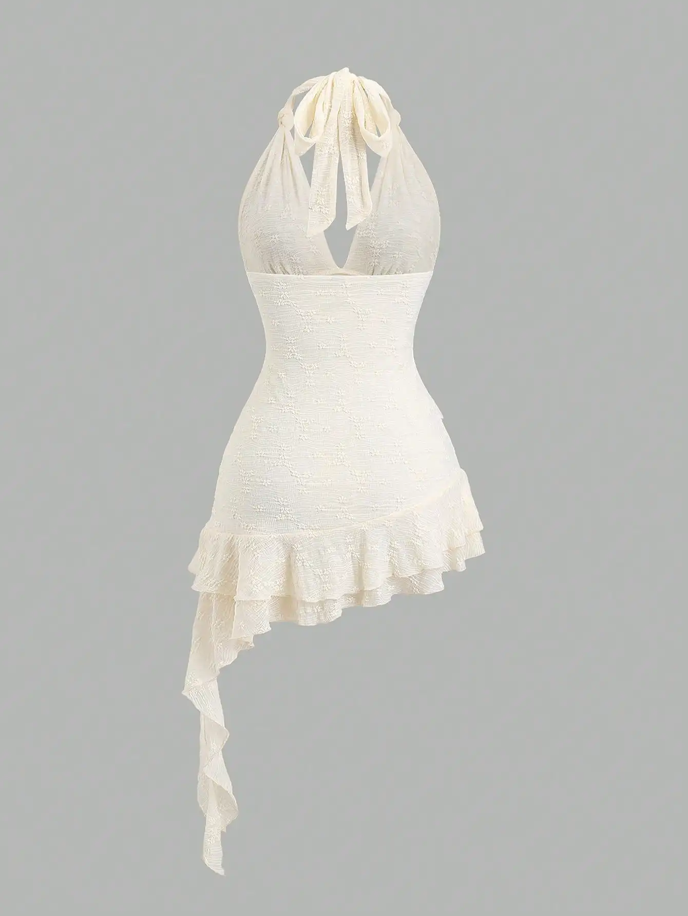 Vestido curto romântico com gola halter e babados em camadas para primavera verão casual estilo doce