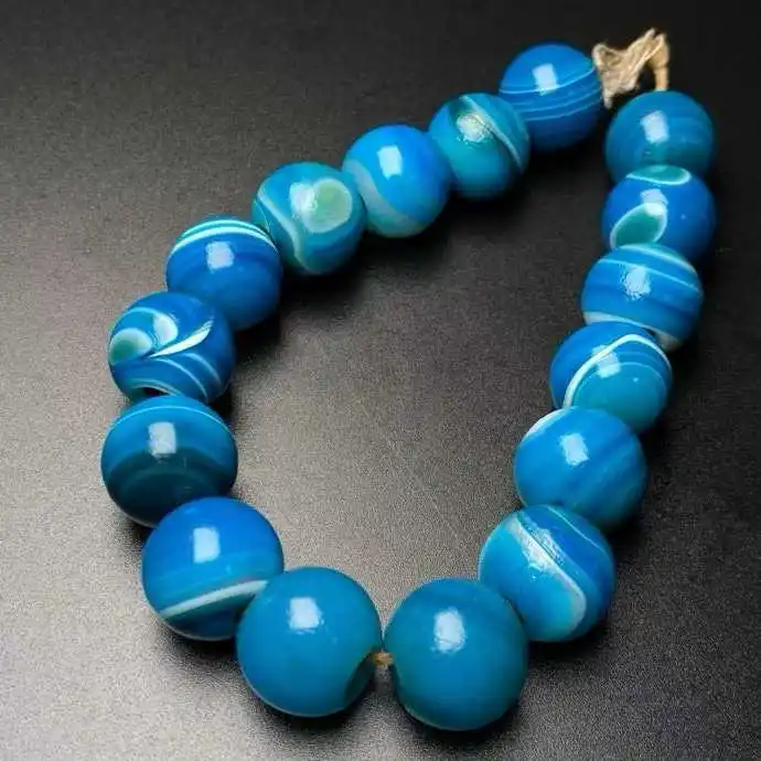 

Top Collected for many years Blue agate wrapped silk bracelet 14mm Size beads