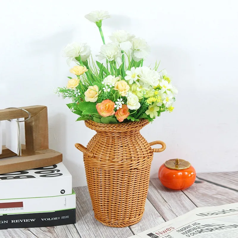 

Home Desktop Double Ear Vase Decoration Imitation Vine Weaving Vase Basket Handmade Weaving Flower Basket